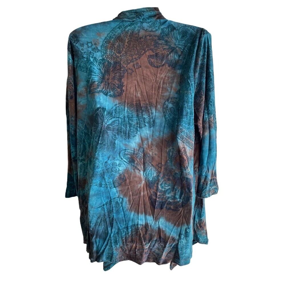 Sami + Jo Tunic Top Womens XL Blue Brown Paisley Open Front Layered Cardigan - Picture 4 of 6